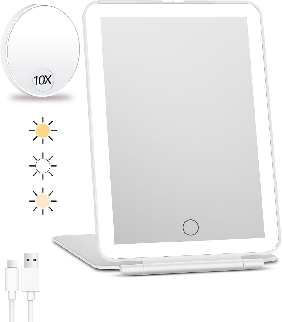 Rechargeable Lighted Travel Makeup Mirror with 10X Magnifier