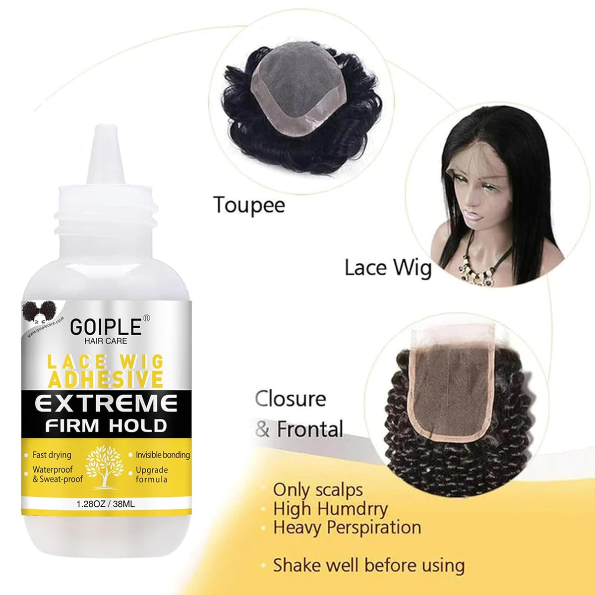 Waterproof Strong Hold Lace Glue for Wigs & Hair Systems - 1.34oz & 2.15oz Options