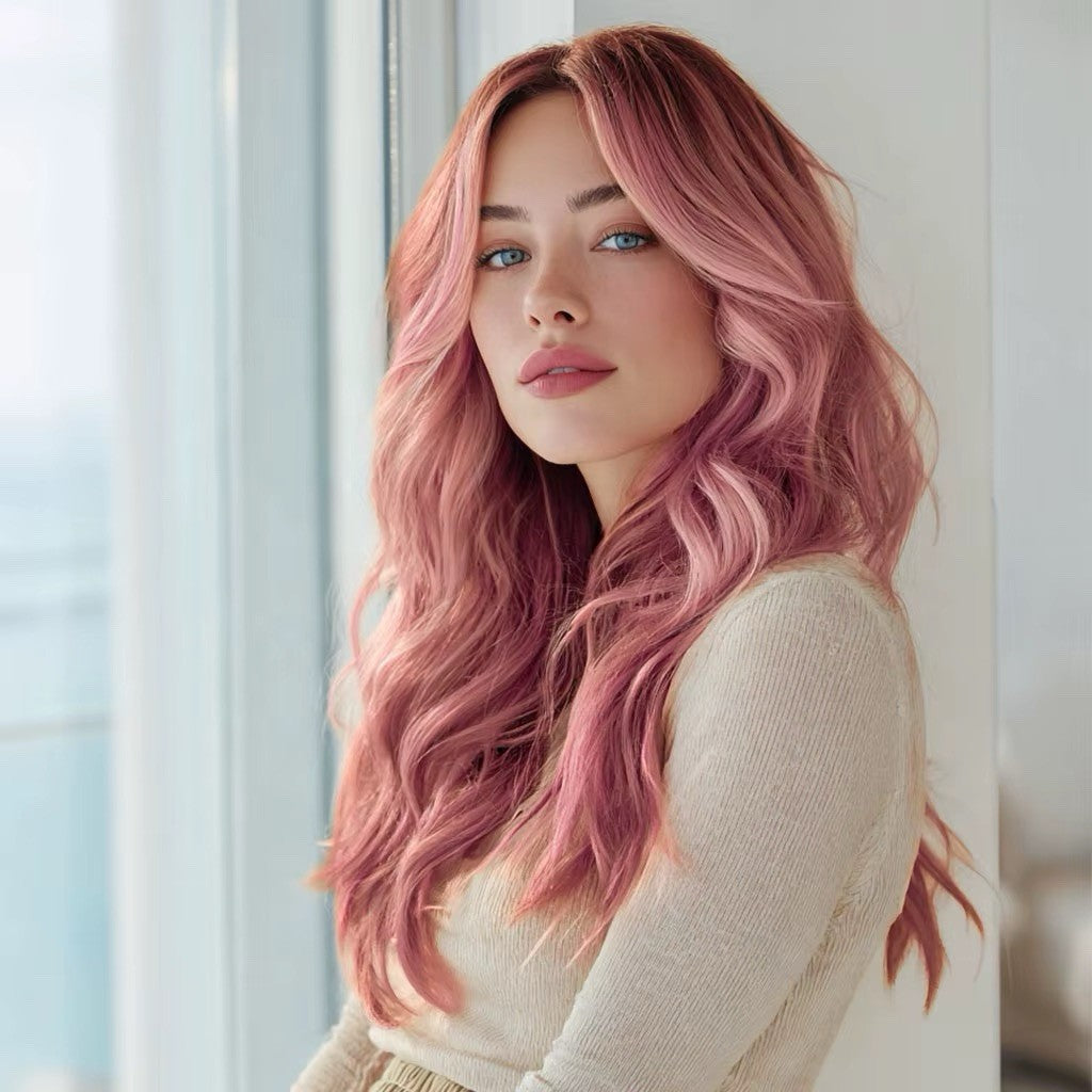Pink Wavy Cosplay Wig 22 Inch Costume Hair for Halloween Party Birthday Christmas