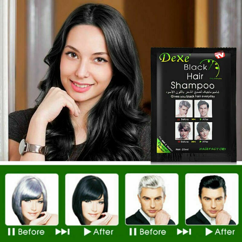 Black Hair Color Shampoo 10/50 Pack Natural Herbal Hair Dye & Restorer