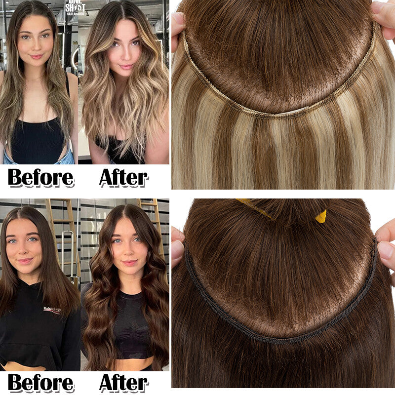 V-Shaped Clip-In Hair Extensions 100% Remy Human Hair Full Head