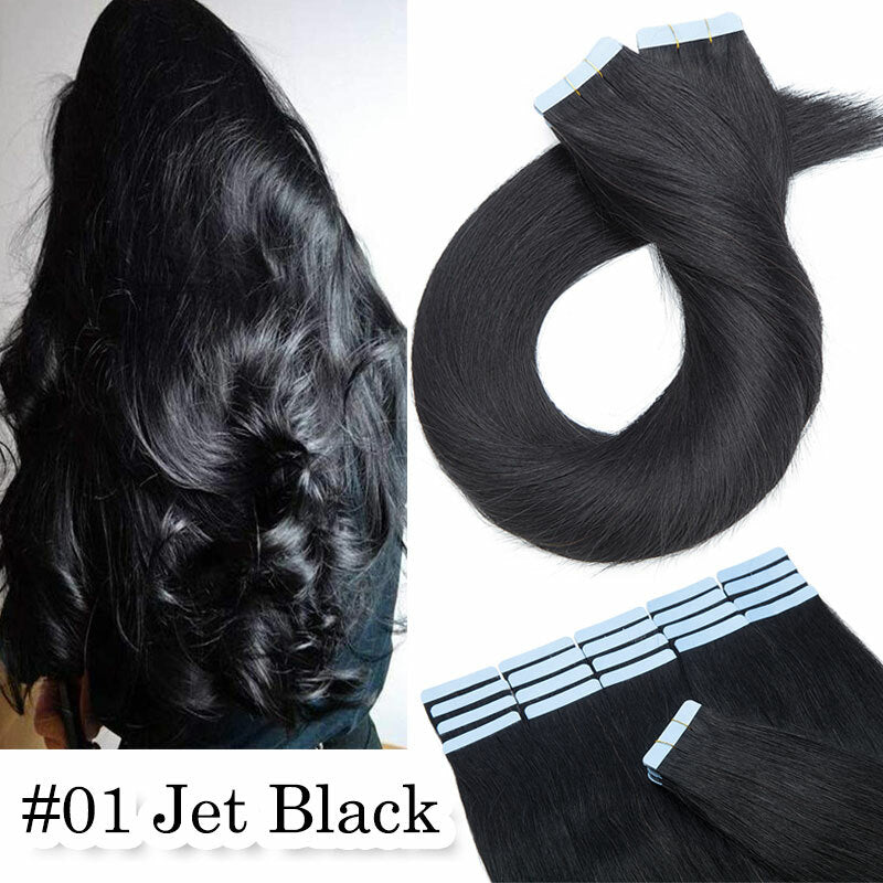 Remy Human Hair Tape-In Extensions Wavy Full Head 200g 80pcs - Multiple Colors & Lengths
