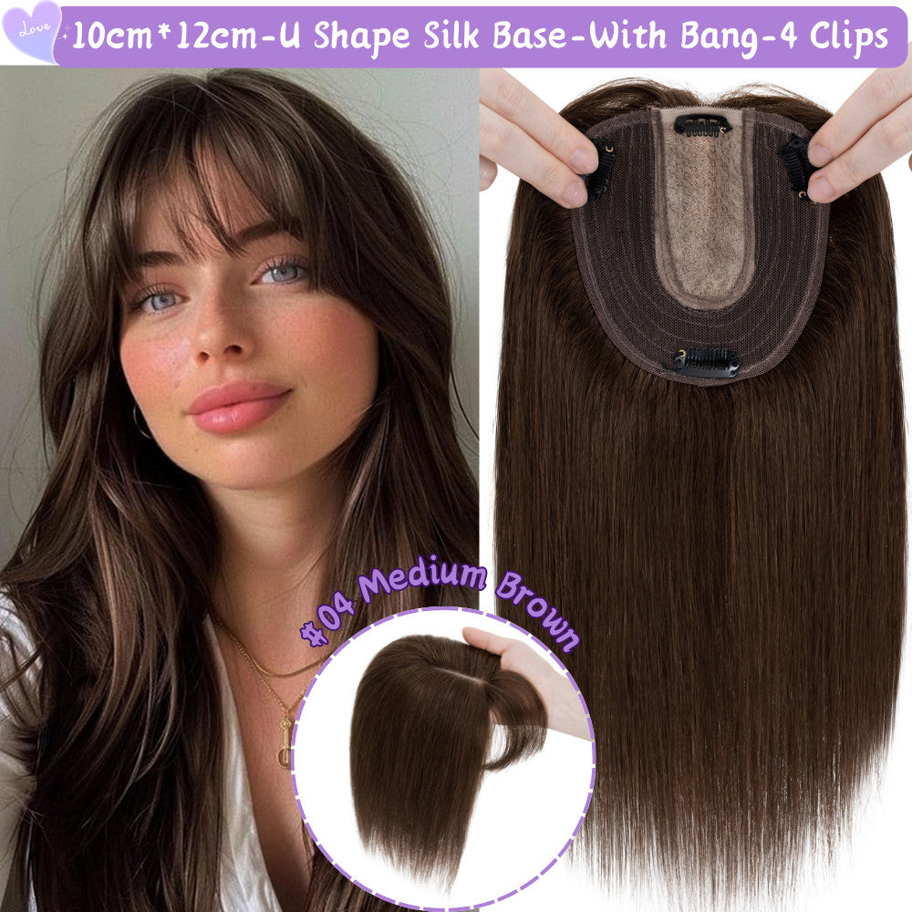 Clip-In Hair Topper for Women - Natural Remy Human Hair Wiglet with Lace/Silk Base