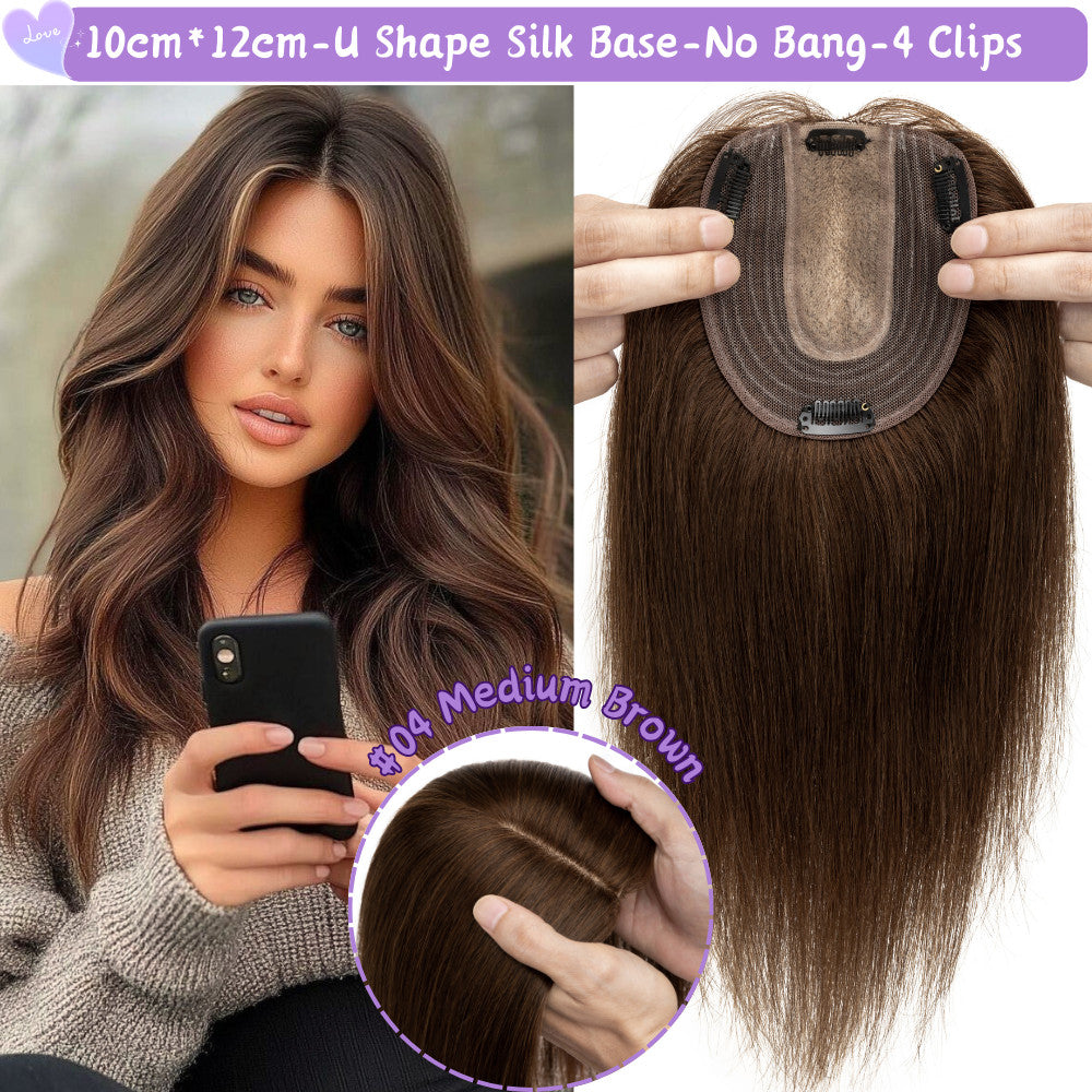 Clip-In Hair Topper for Women - Natural Remy Human Hair Wiglet with Lace/Silk Base