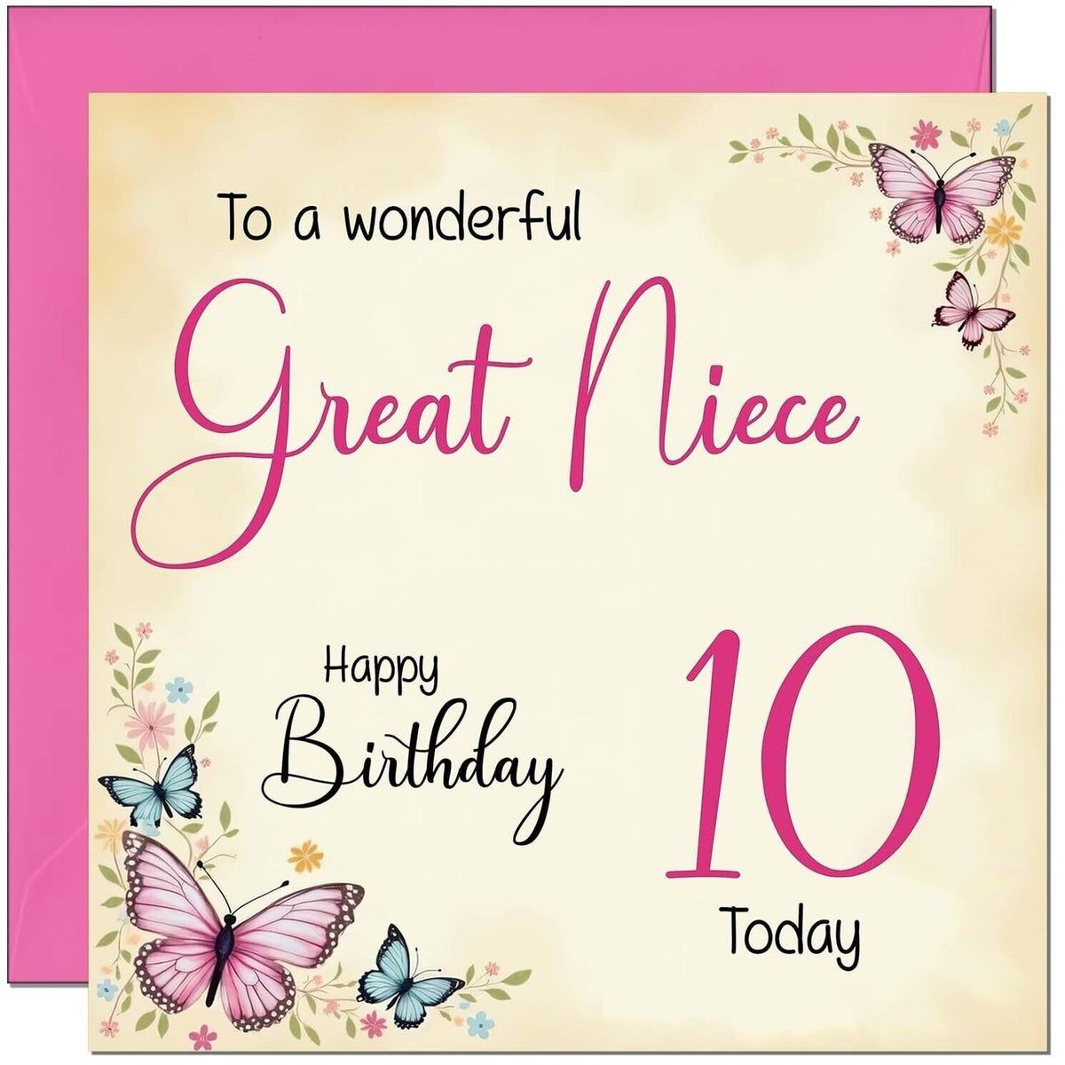 10th Great Niece Birthday Card - Butterfly Floral Greeting Card for Kids