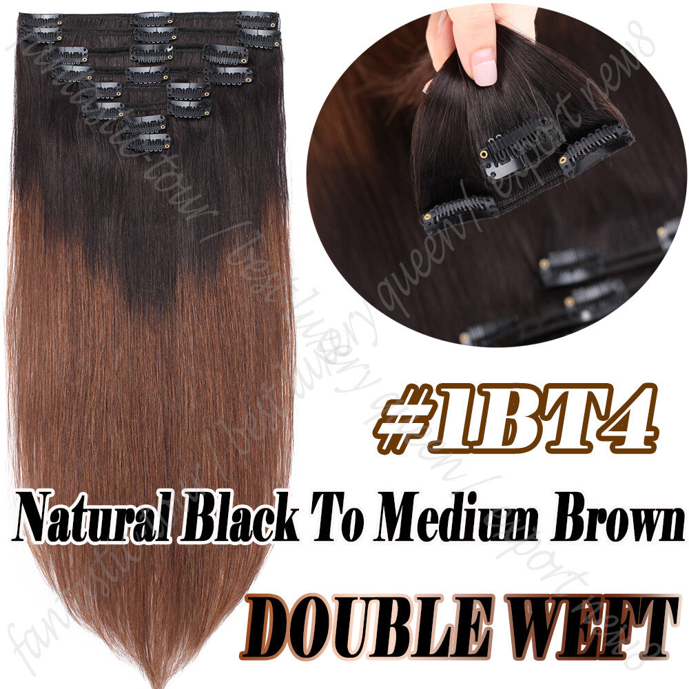 150g Double Weft Clip-In Human Hair Extensions - Full Head, Thick & Natural