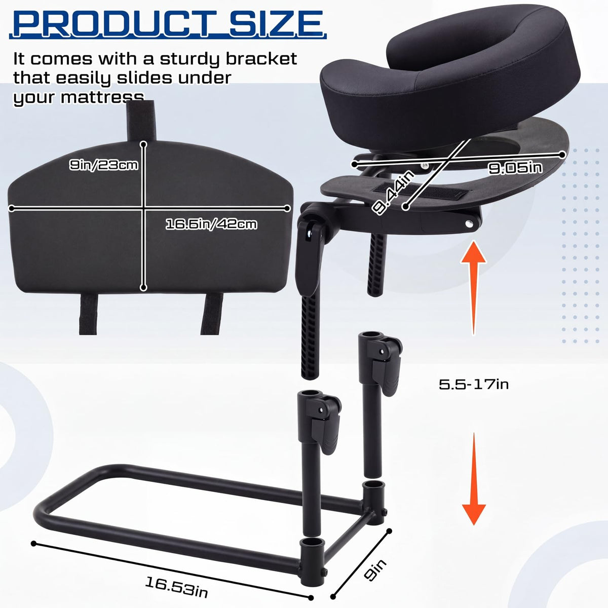 Adjustable Massage Headrest for Bed with Leather Cushion & Support Frame