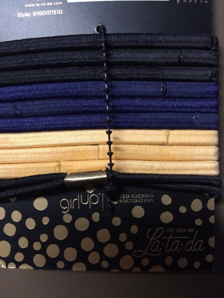 10-Piece Hair Ties Set with Gold-Tone Holders - Black, Navy, Tan, Lot of 8 Packs