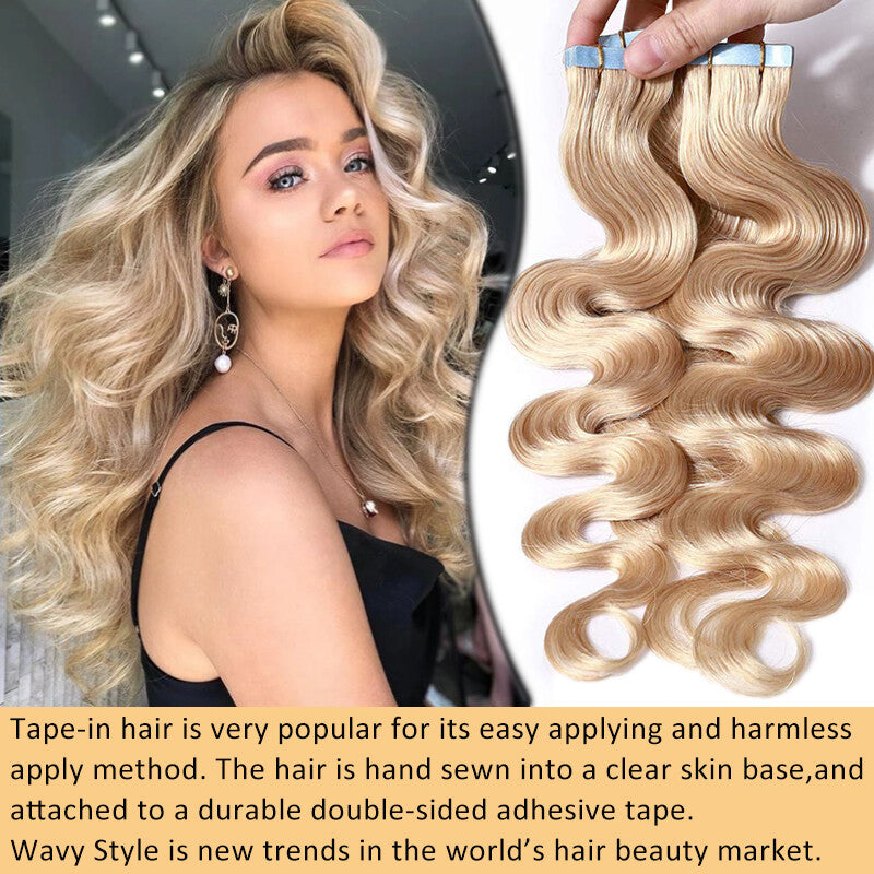 Remy Human Hair Tape-In Extensions Wavy Full Head 200g 80pcs - Multiple Colors & Lengths