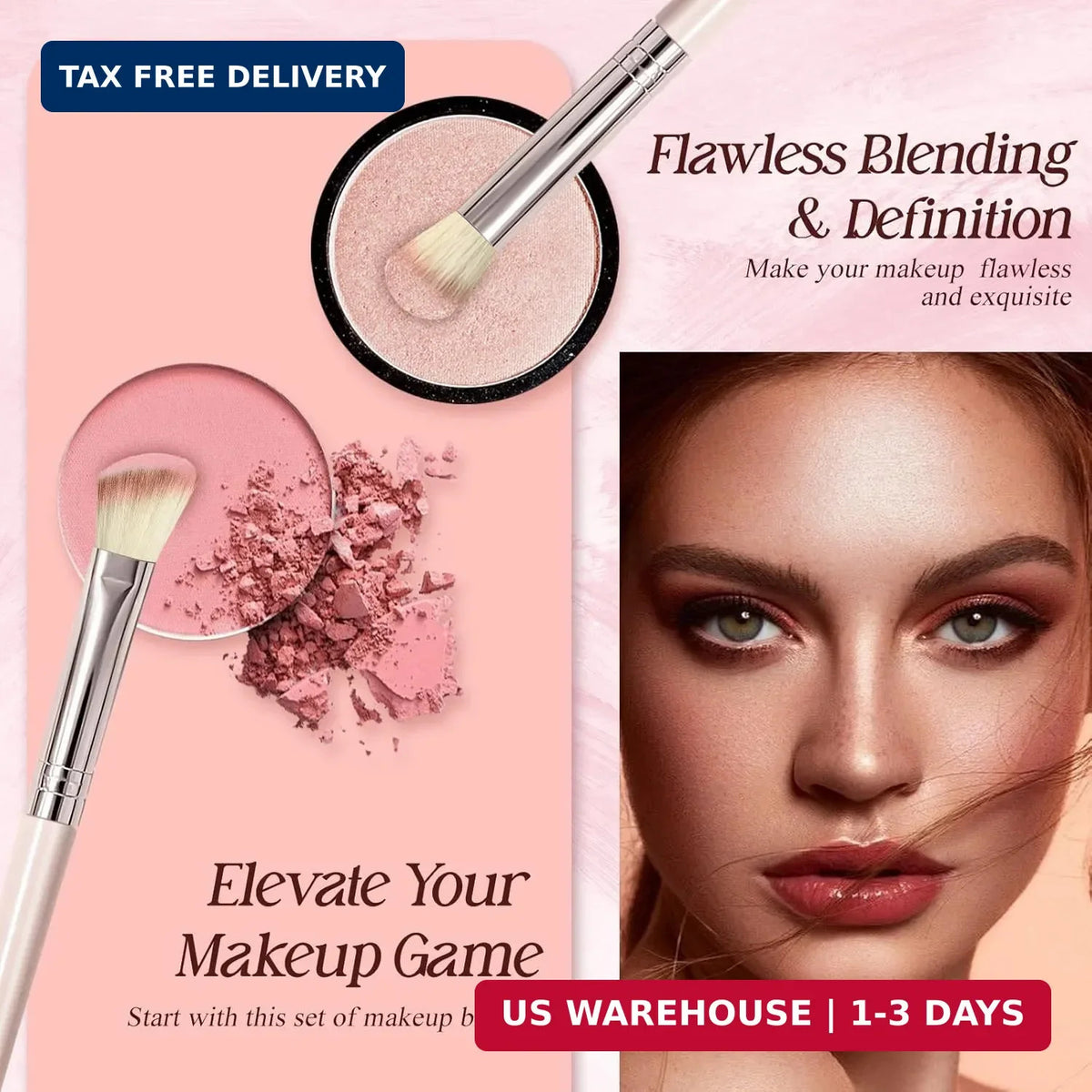 10-Piece Synthetic Makeup Brush Set for Face and Eyes - Travel Friendly