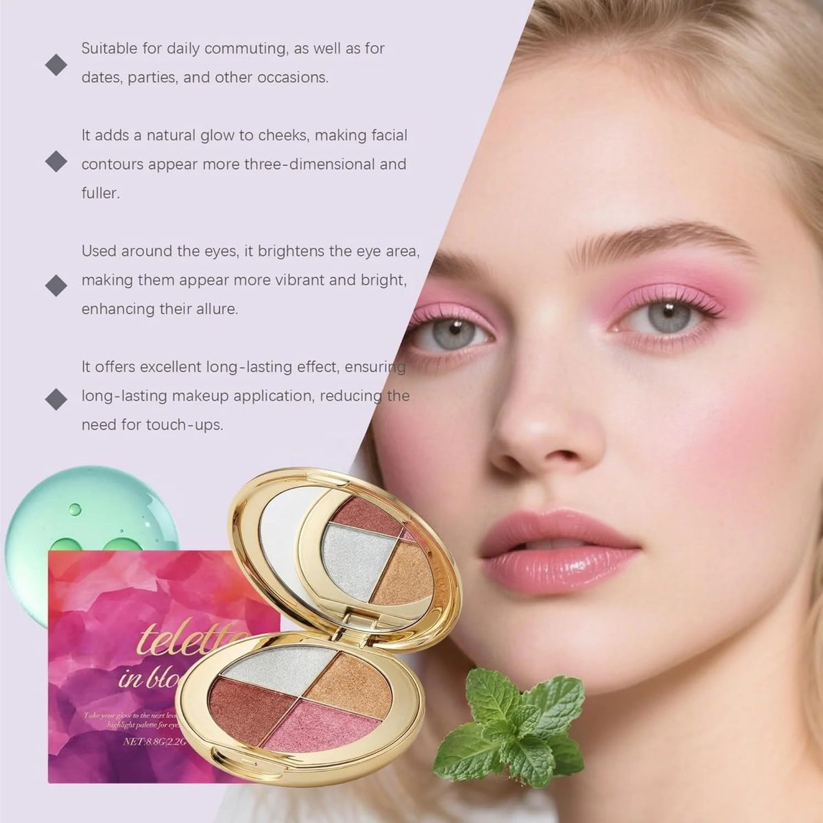 4-Color Face Palette Highlighter Blush Eyeshadow & Bronzer Set for Makeup