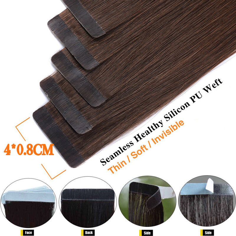 Invisible Skin Weft Tape-In Human Hair Extensions - Thick Remy Hair for Full Head