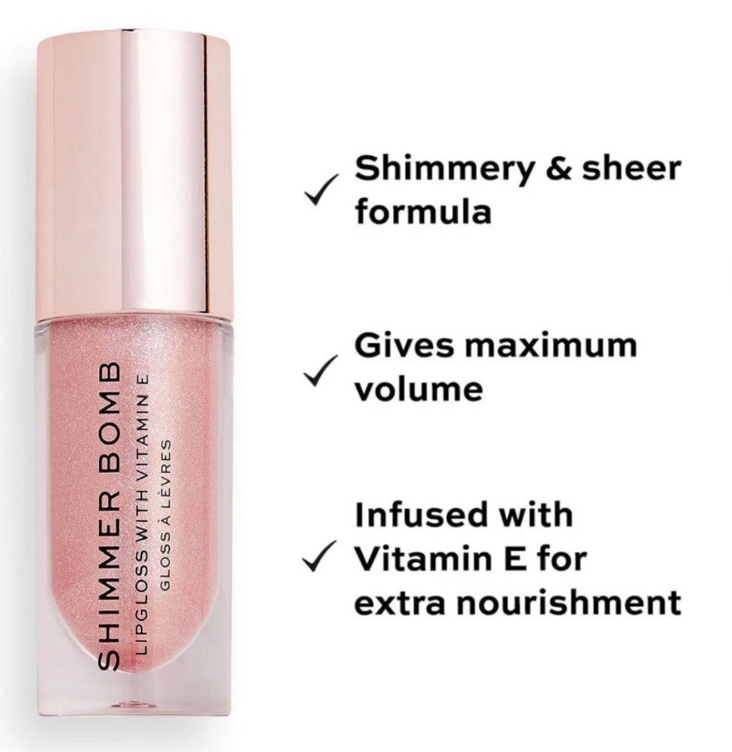 Plumping Lip Gloss - Shimmer Bomb by Makeup Revolution, Glimmer Nude, 0.17oz