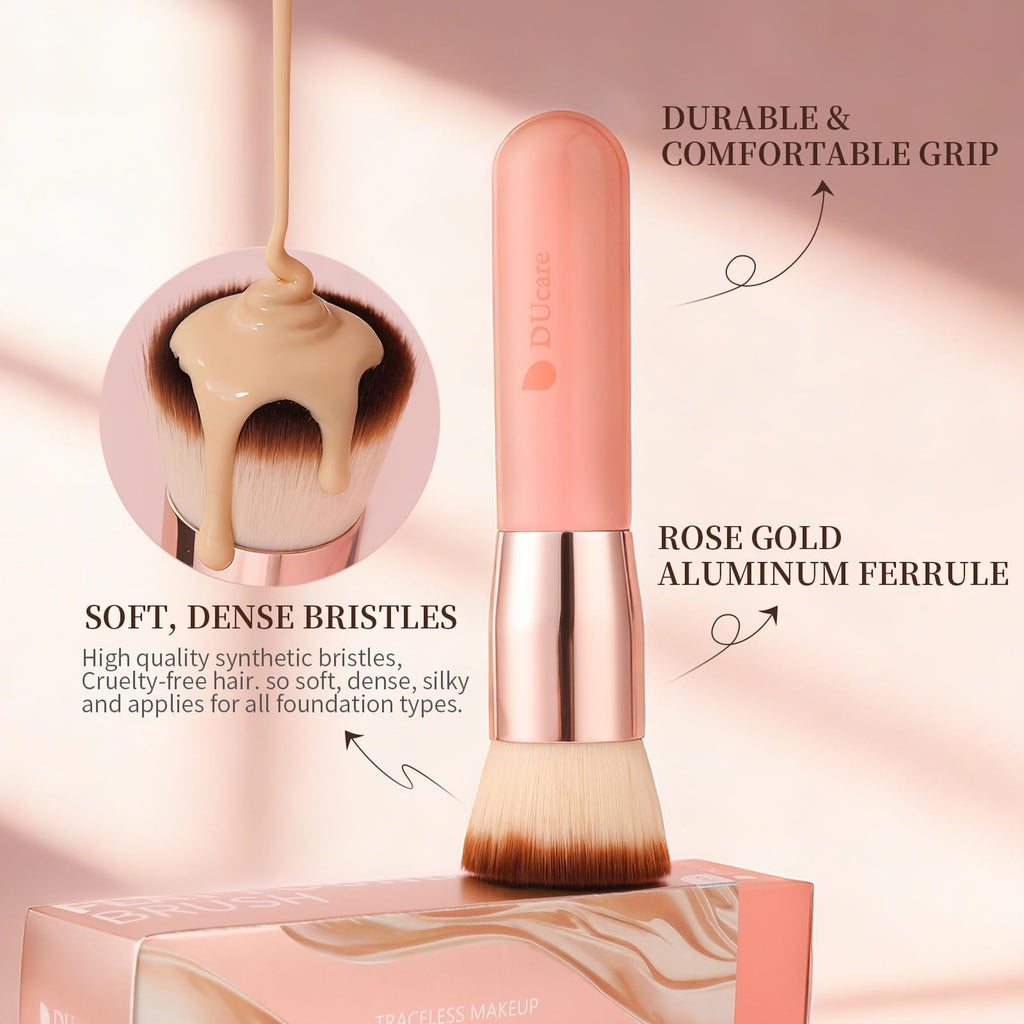 Flat Top Foundation Brush for Liquid Makeup - Dense Synthetic, Pink