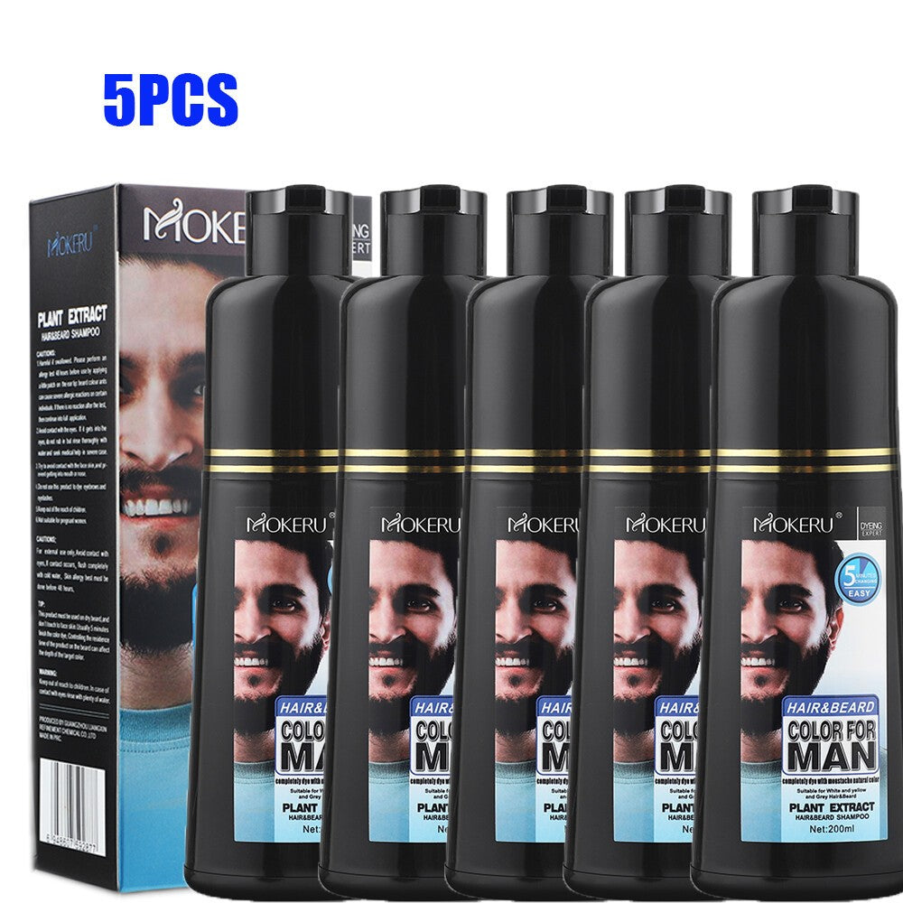 Men's Beard Hair Color Dye Shampoo - Natural Black Darkening 200ML