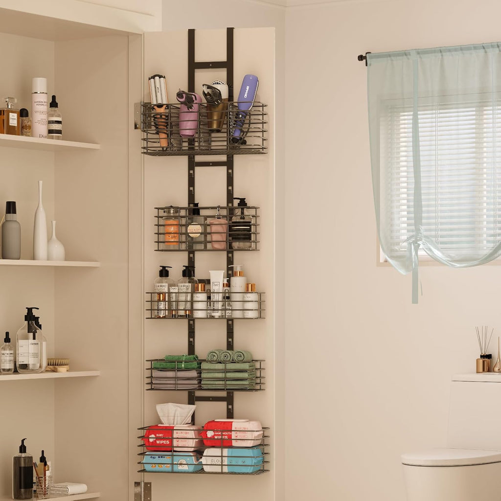 Over-the-Door Bathroom Organizer with 5 Shelves - Hair Dryer & Tool Storage