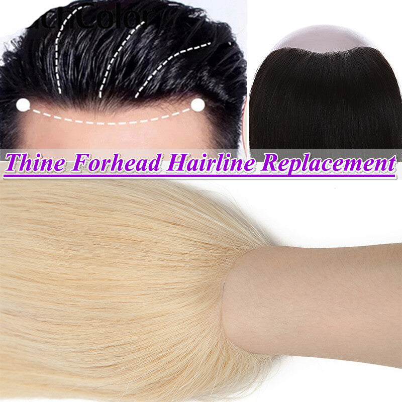Mens Human Hair Toupee Hair Replacement System with PU Skin Base