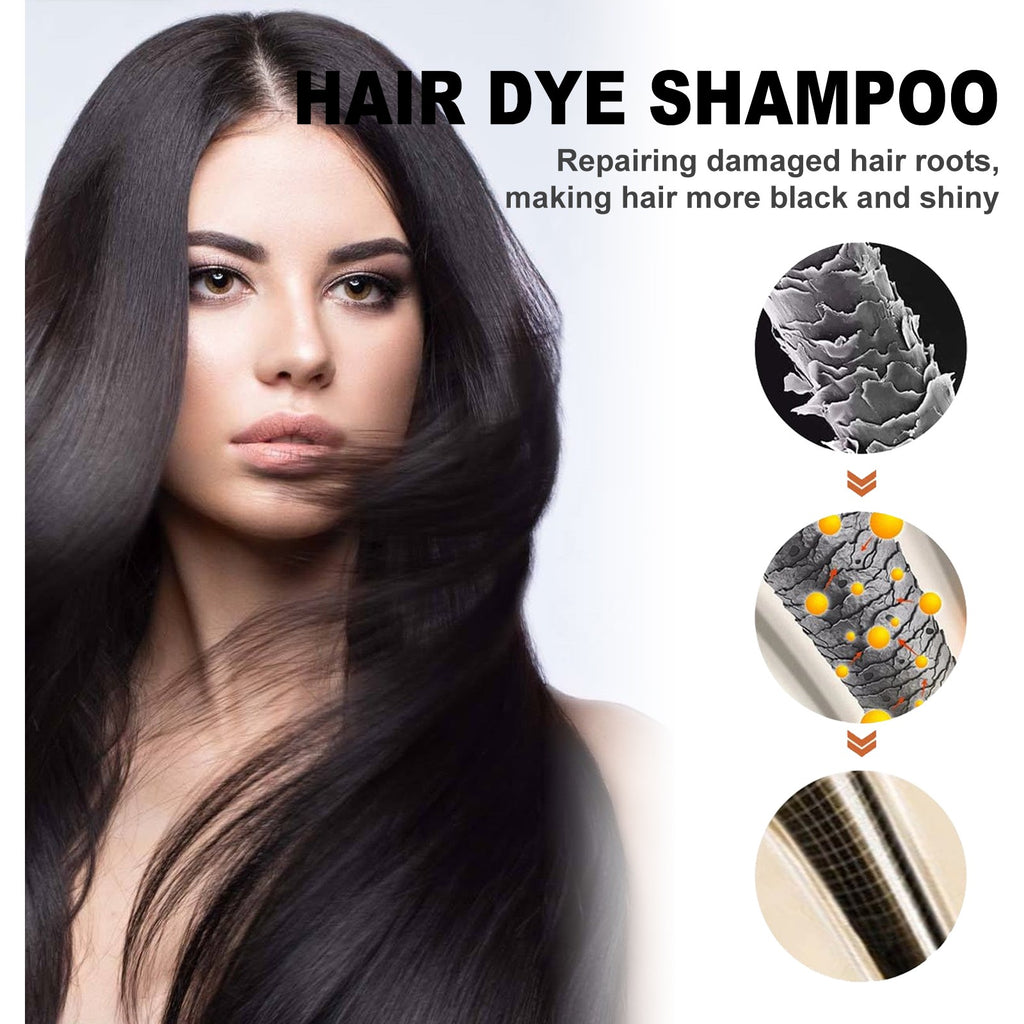 Black Hair Dye Shampoo 3-in-1 Grey Coverage & Hair Care - Luxelamps