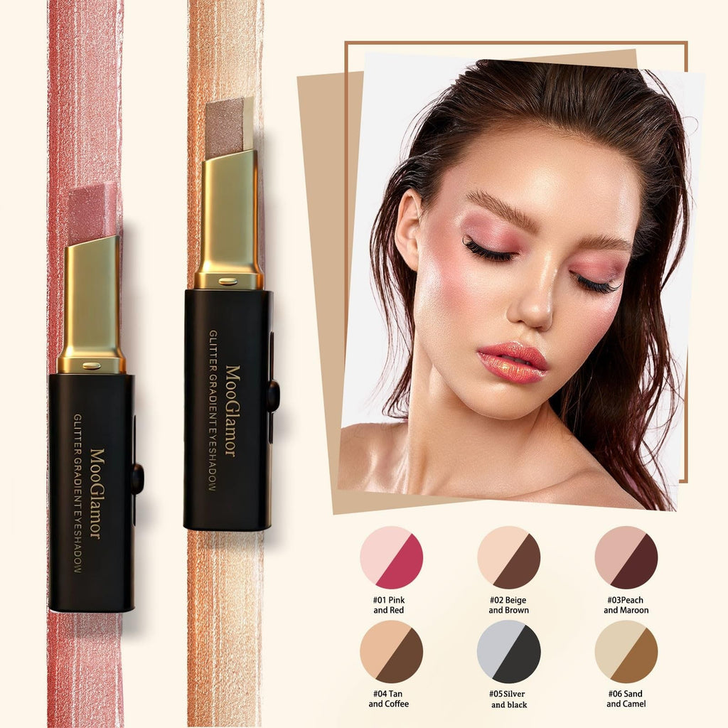 6-Piece Glitter Eye Shadow Sticks Set, Two-Color Gradient Waterproof Shimmer