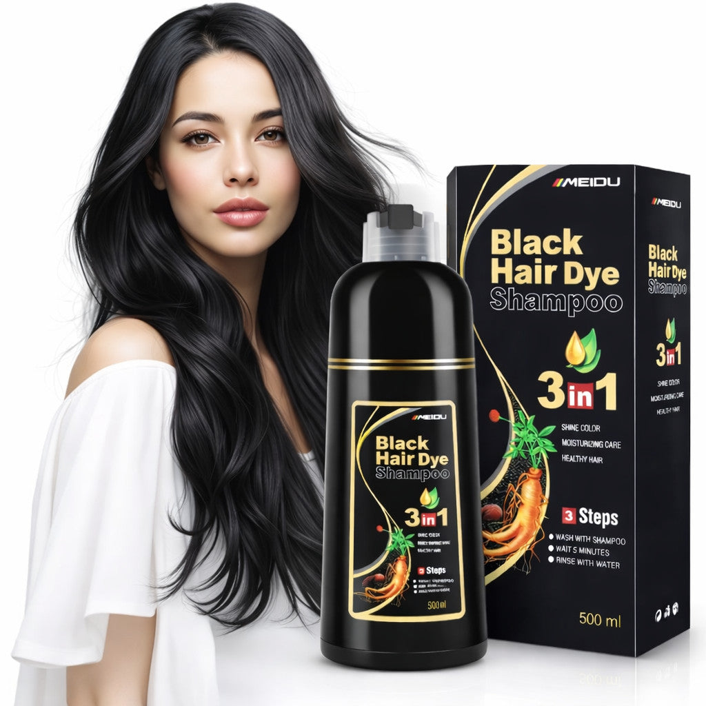 Black Hair Dye Shampoo 3-in-1 for Gray Coverage, Hair Color & Conditioner