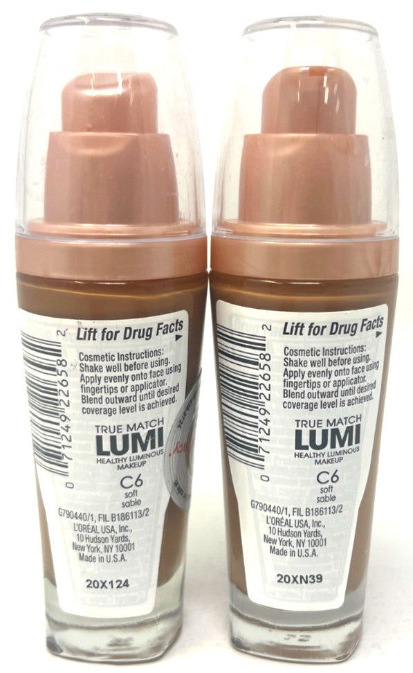 2 Pack L'Oréal True Match Lumi Healthy Luminous Face Makeup C6 Soft Sable 1oz