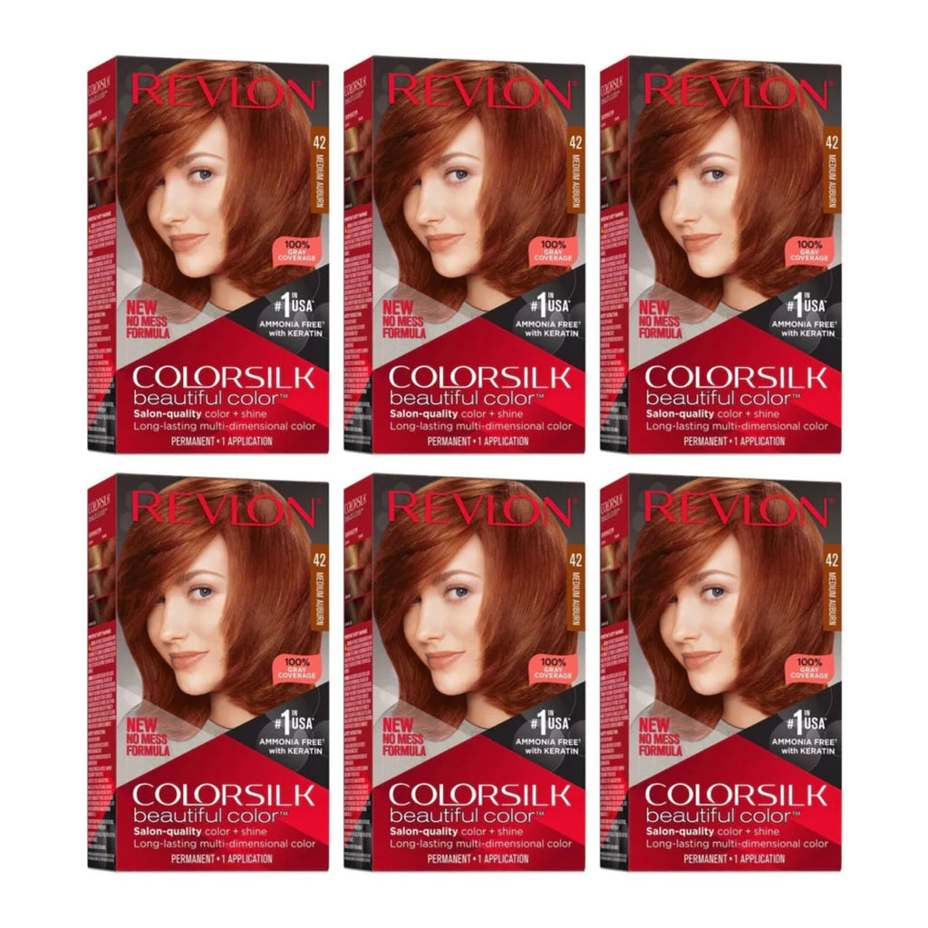 Revlon ColorSilk Hair Color Kit - 42 Medium Auburn, Pack of 6