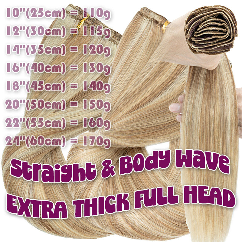 Thick Double Weft Clip-In Hair Extensions 100% Human Remy Full Head 170g