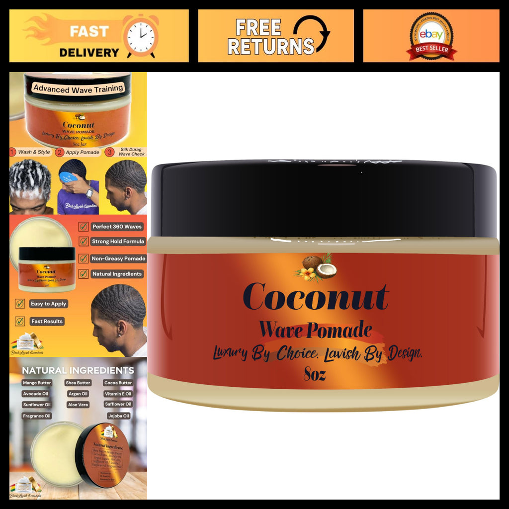 Strong Hold 8oz Coconut Hair Pomade for 360 Waves - Non-Greasy Styling Cream