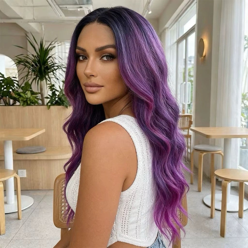 Purple Grape Ombre Wig 28 Inch Dark Roots Halloween Cosplay Costume