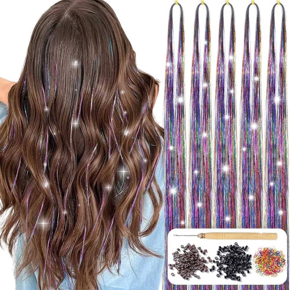 Colorful Tinsel Hair Extensions 48 Inch Heat Resistant & Customizable