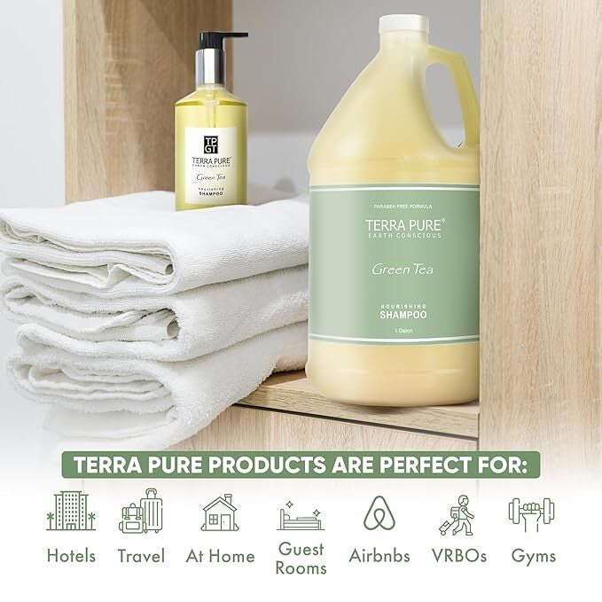 Hotel Shampoo & Conditioner Set - Eco-Friendly Green Tea, 1-Gallon Bottles