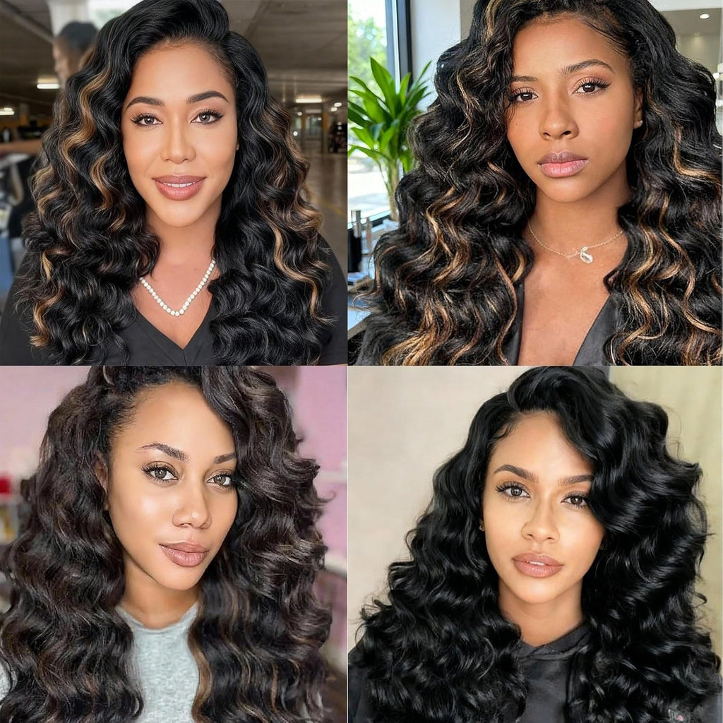 Pre Looped Ocean Wave Crochet Hair 18 Inch Synthetic Braids Black Mix - 8 Pack
