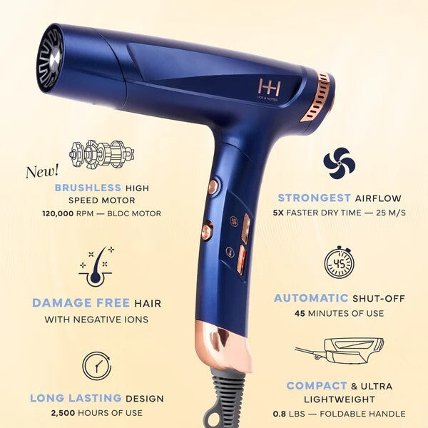 Foldable Brushless Hair Dryer with Ionic Technology - Fast Drying, Travel-Friendly