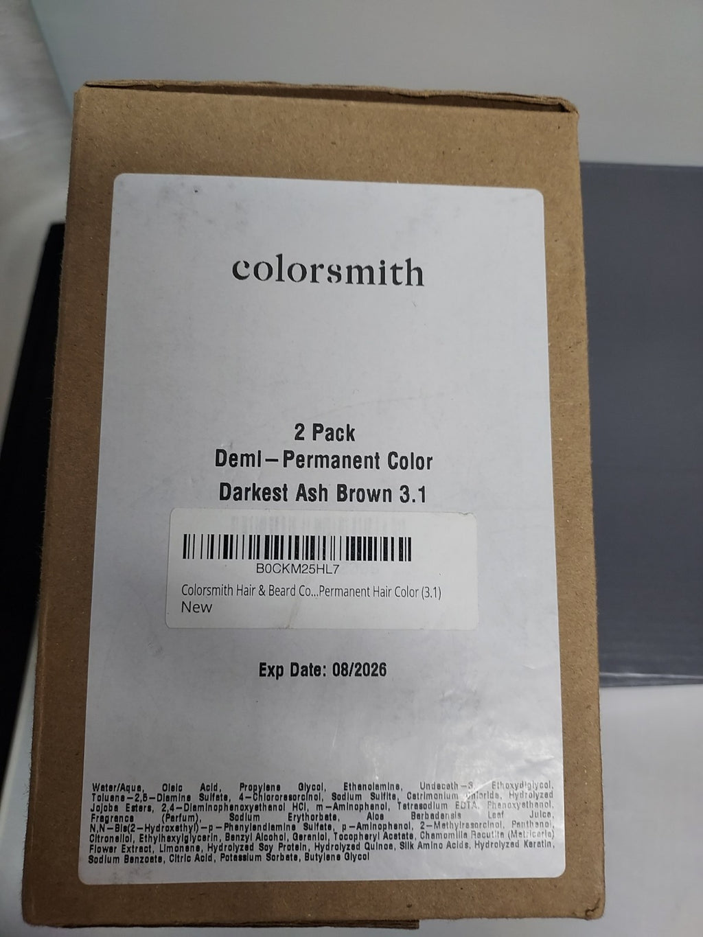 Men's Hair & Beard Demi-Permanent Color Darkest Ash Brown 3.1 - 2 Pack