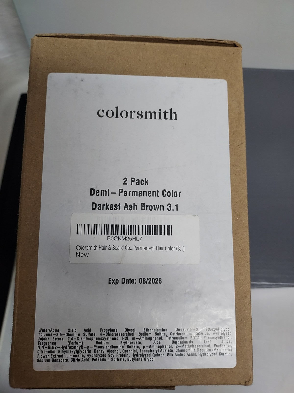 Men's Hair & Beard Demi-Permanent Color Darkest Ash Brown 3.1 - 2 Pack
