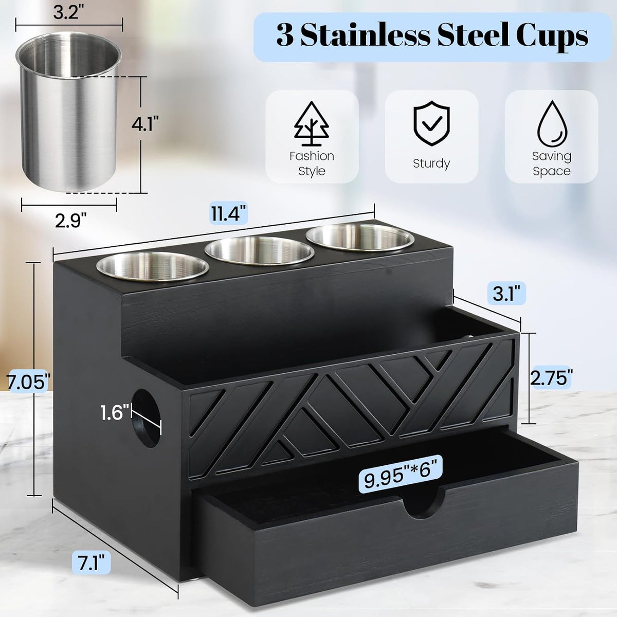 Hair Tool Organizer with Drawer and Wall Mount for Bathroom & Vanity