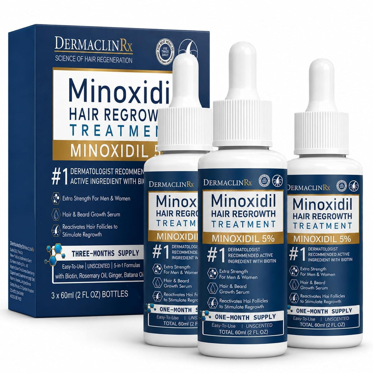 Minoxidil Hair Regrowth Serum for Thinning Hair 3-Pack - Supports Fuller Hair