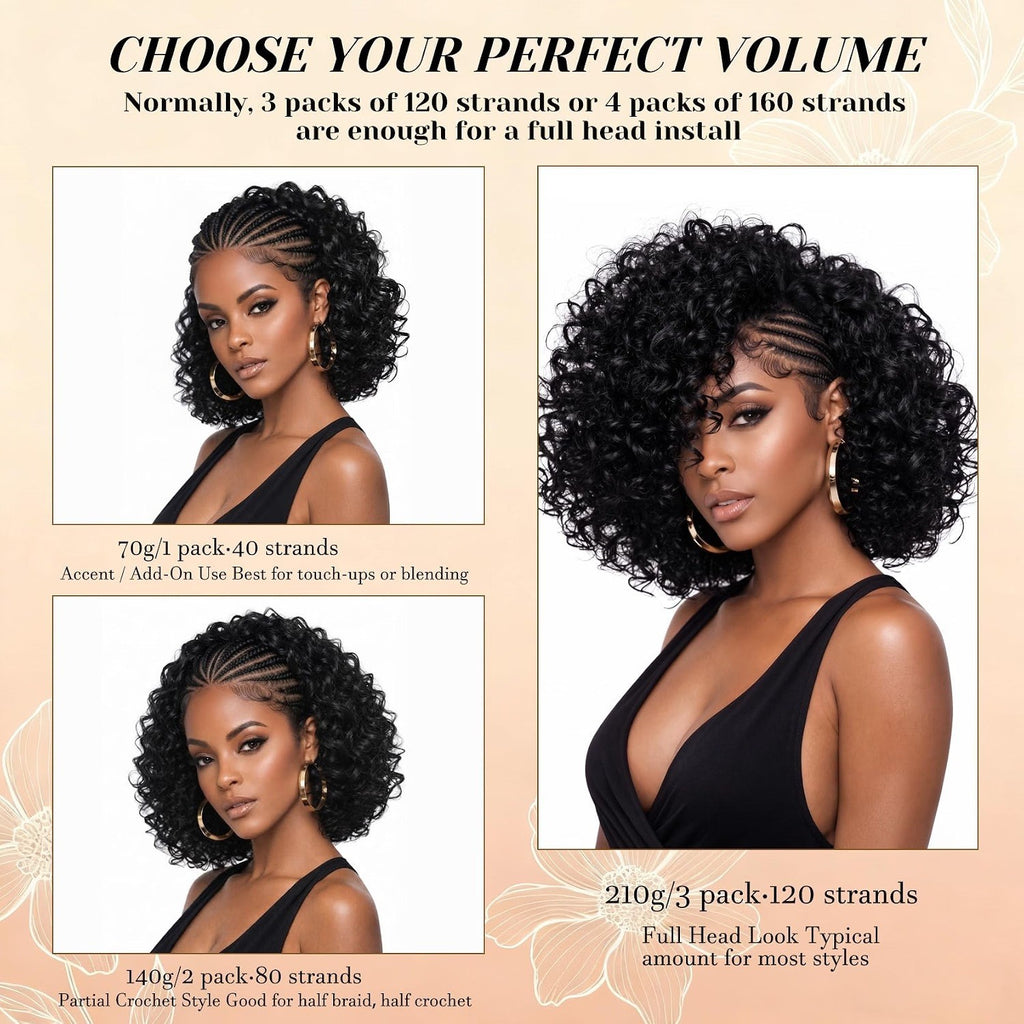 10-Inch Crochet Hair Extensions - 3 Packs of 40 Strands, Natural Curl Texture