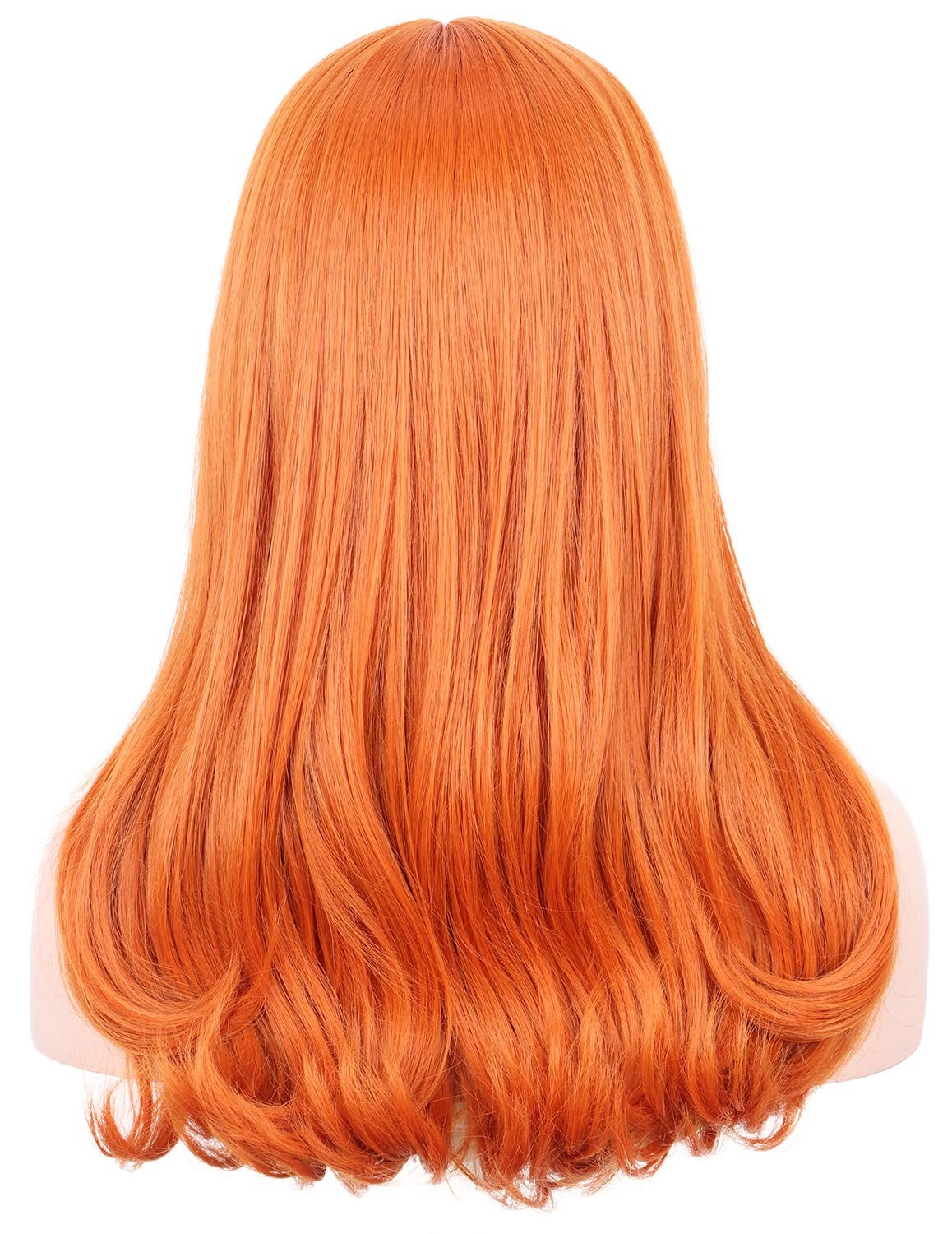 Adult Women Long Curly Orange Wig with Bangs for Halloween Cosplay
