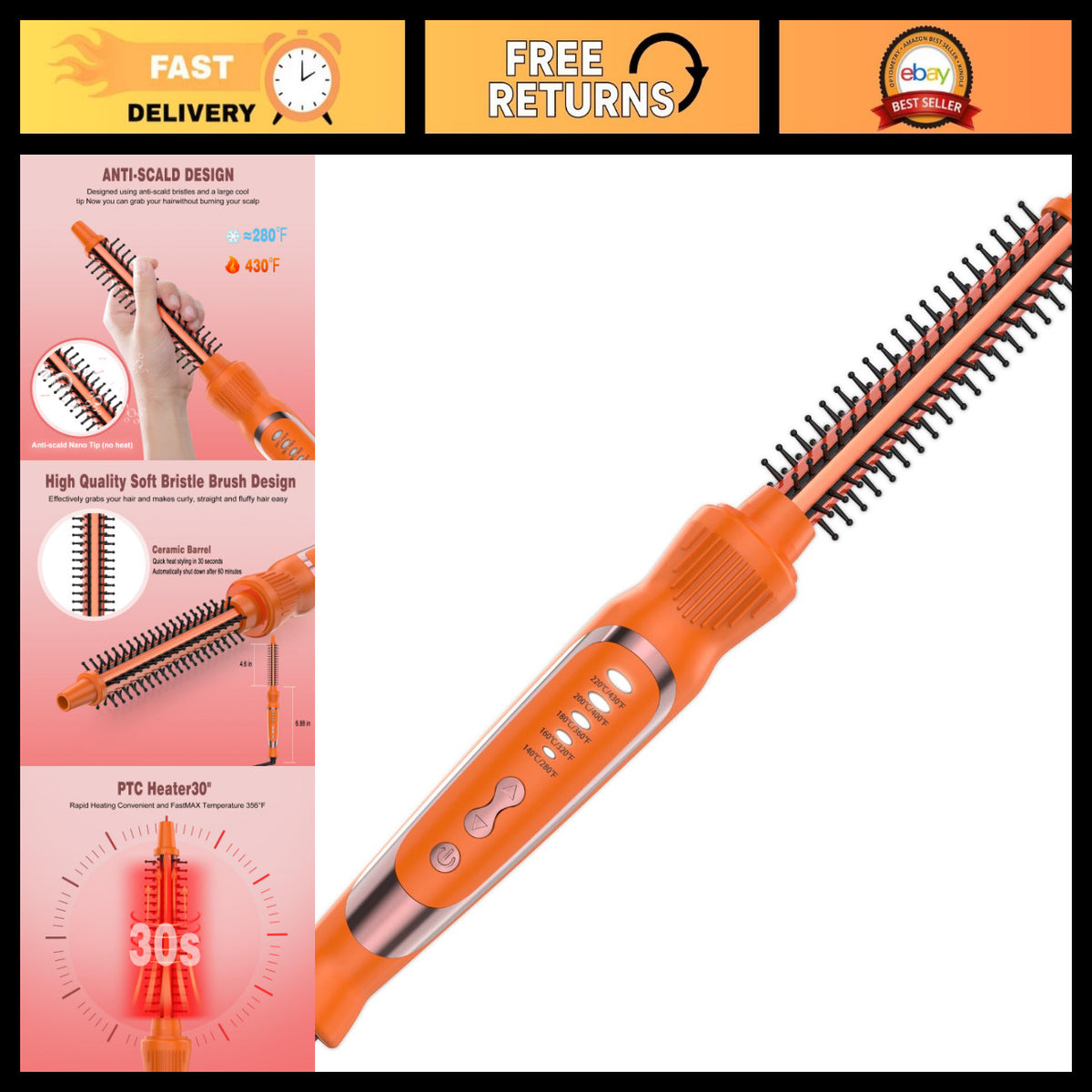 1/2 Inch Ceramic Curling Iron Brush for Short Hair Styling, Heat Settings
