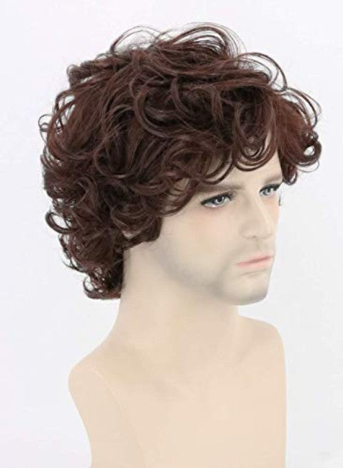 Men's Short Curly Wig Dark Brown Layered Cosplay Halloween Costume Accessory