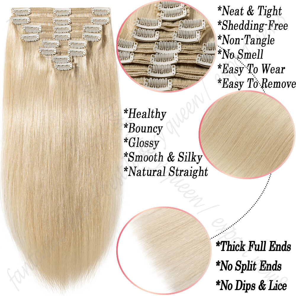 Thick Clip-In Hair Extensions Full Head 8PCS Double Weft Remy Human Hair