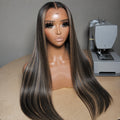 Brown Blonde Long Straight Synthetic Lace Front Wig 13x4 Frontal