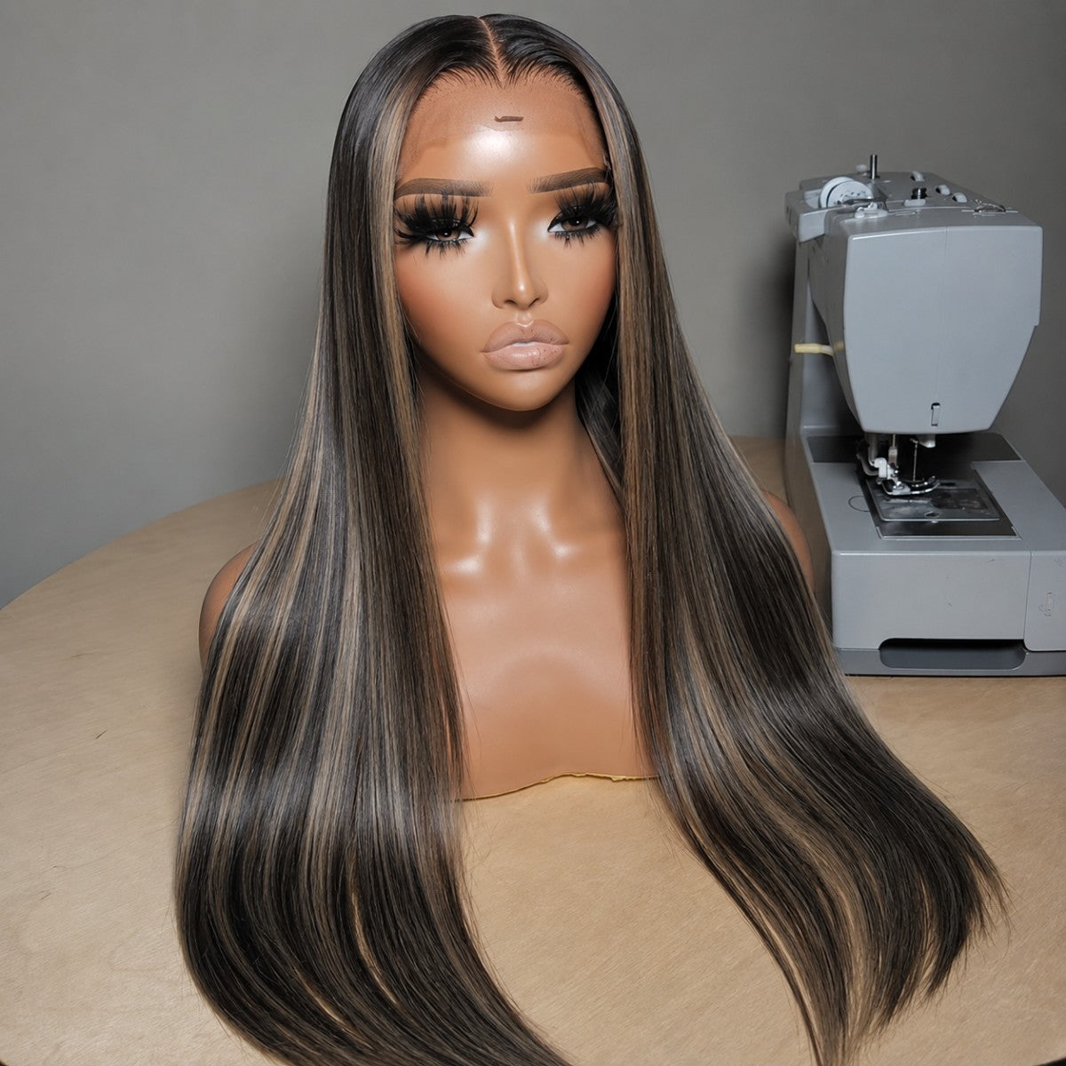 Brown Blonde Long Straight Synthetic Lace Front Wig 13x4 Frontal