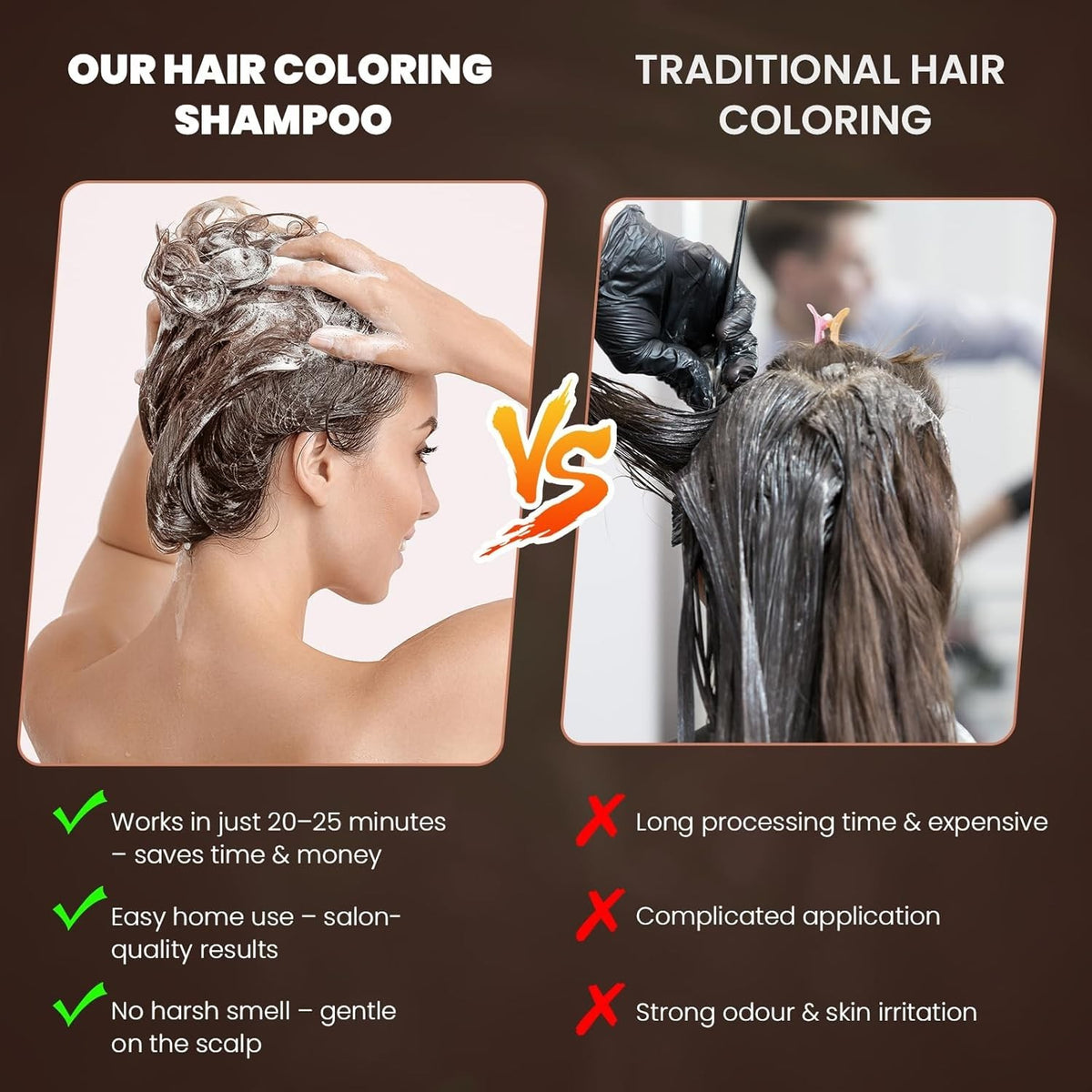 Black Hair Dye Shampoo for Gray Coverage 3-in-1 Natural Plant Formula 16.9oz