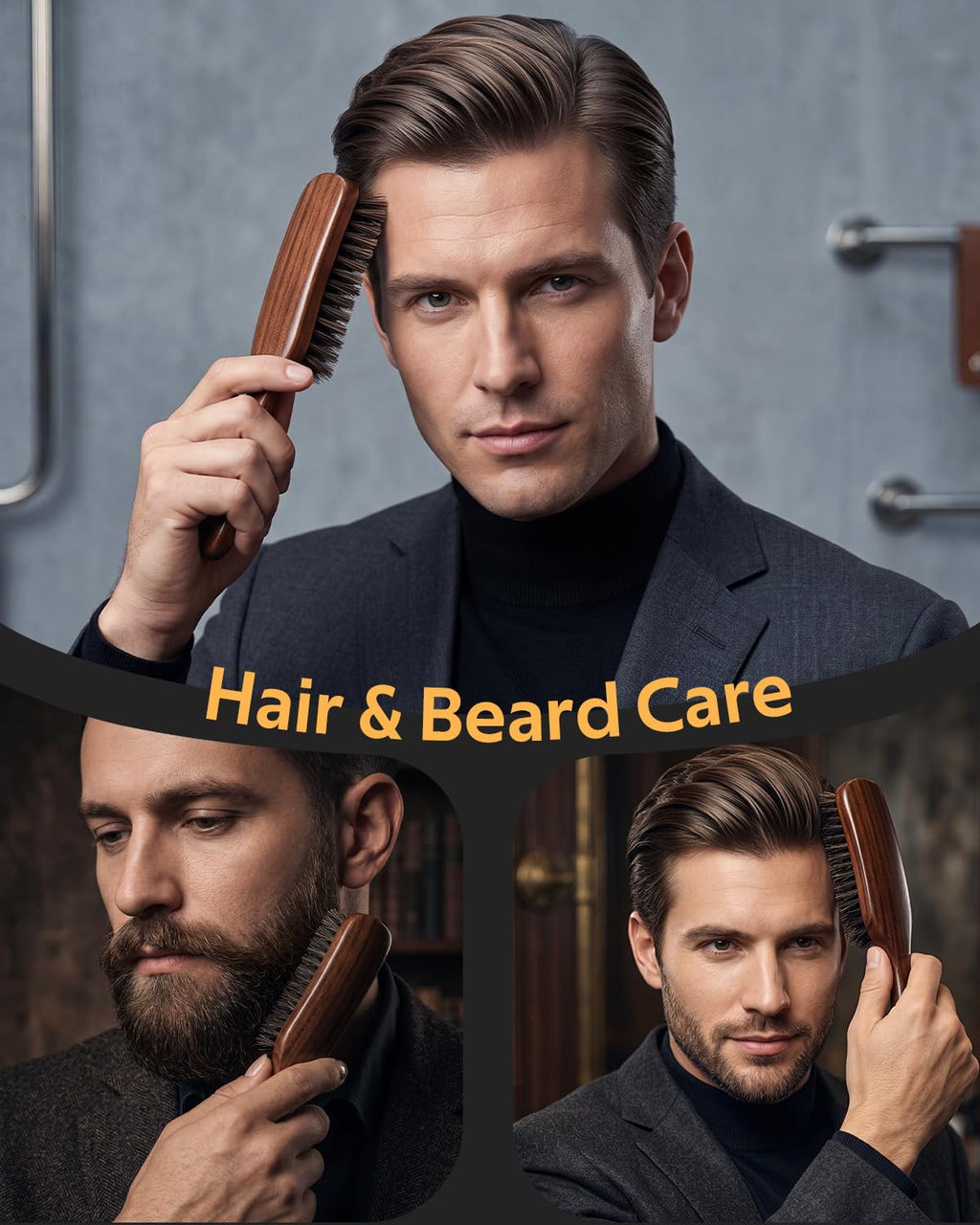 Men's Boar Bristle Hair & Beard Brush with Walnut Wood Handle - Smoothing & Styling