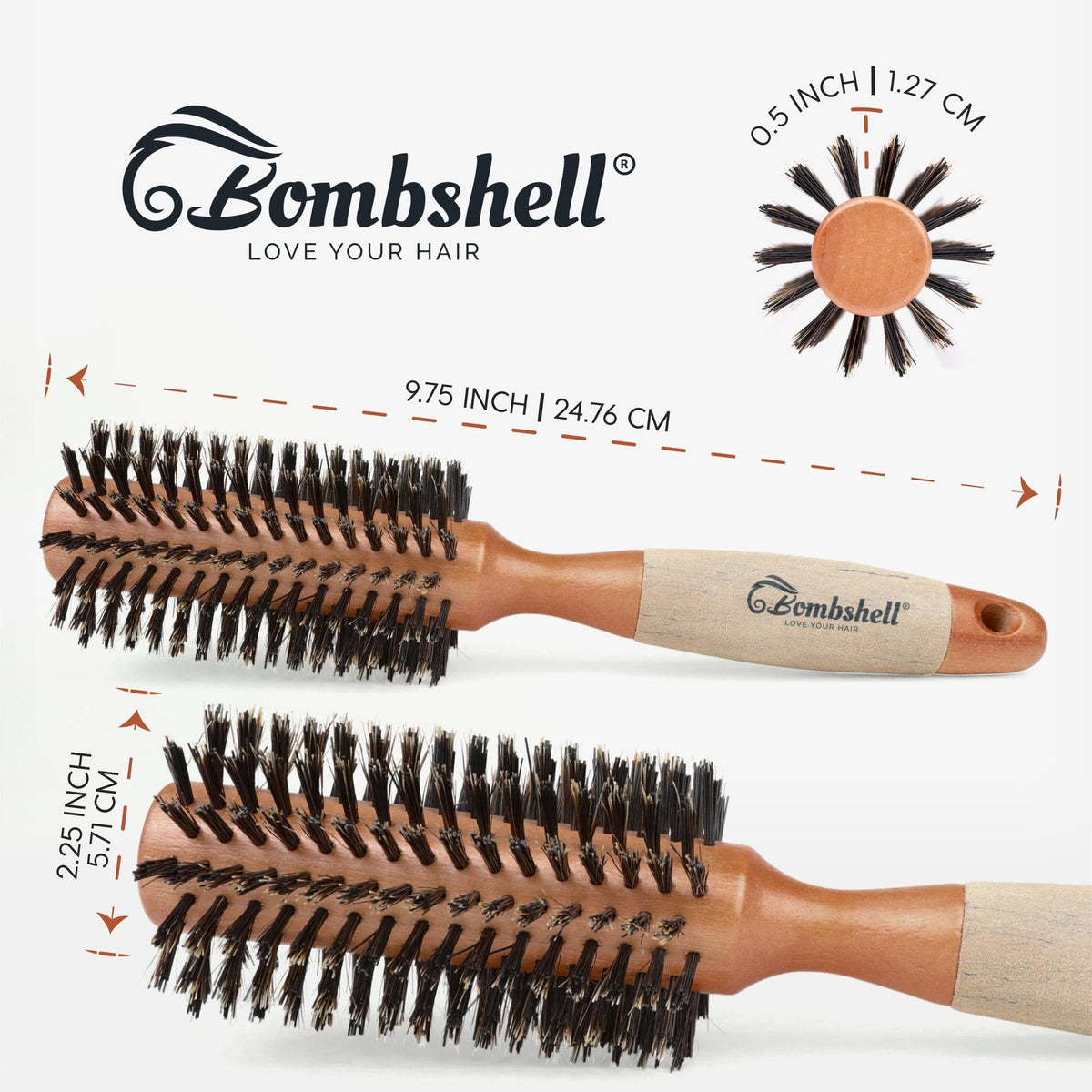 2.25 Inch Birch Wood Round Hair Brush with Boar & Nylon Bristles - Styling & Blow Drying