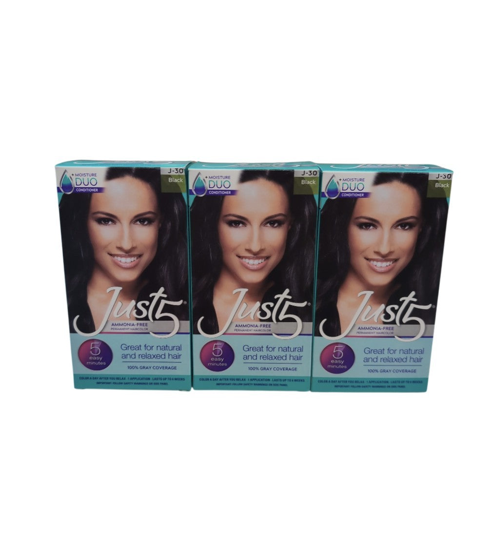 3 Pack Ammonia-Free Permanent Hair Color - Just 5 Black 5 Color Shades