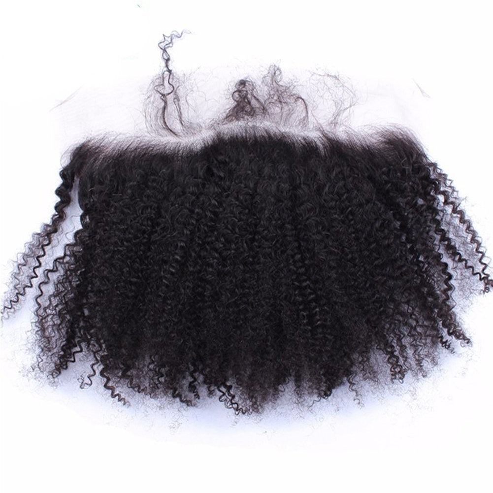 Kinky Curly Human Hair Lace Closure 13x4 Inch Afro Texture 8 Inch Black