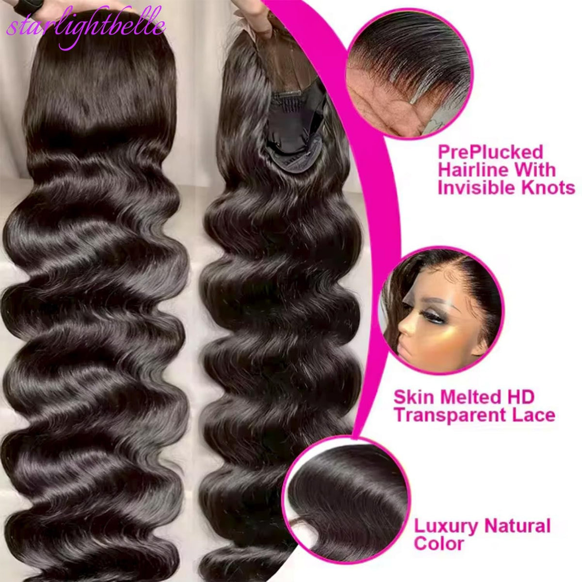 30 Inch Body Wave Lace Front Wig with 13x4 T-Part, Natural Black, 220% Density
